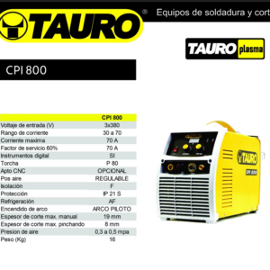 EQUIPO DE CORTE PLASMA INVERTER TAURO CPI 800