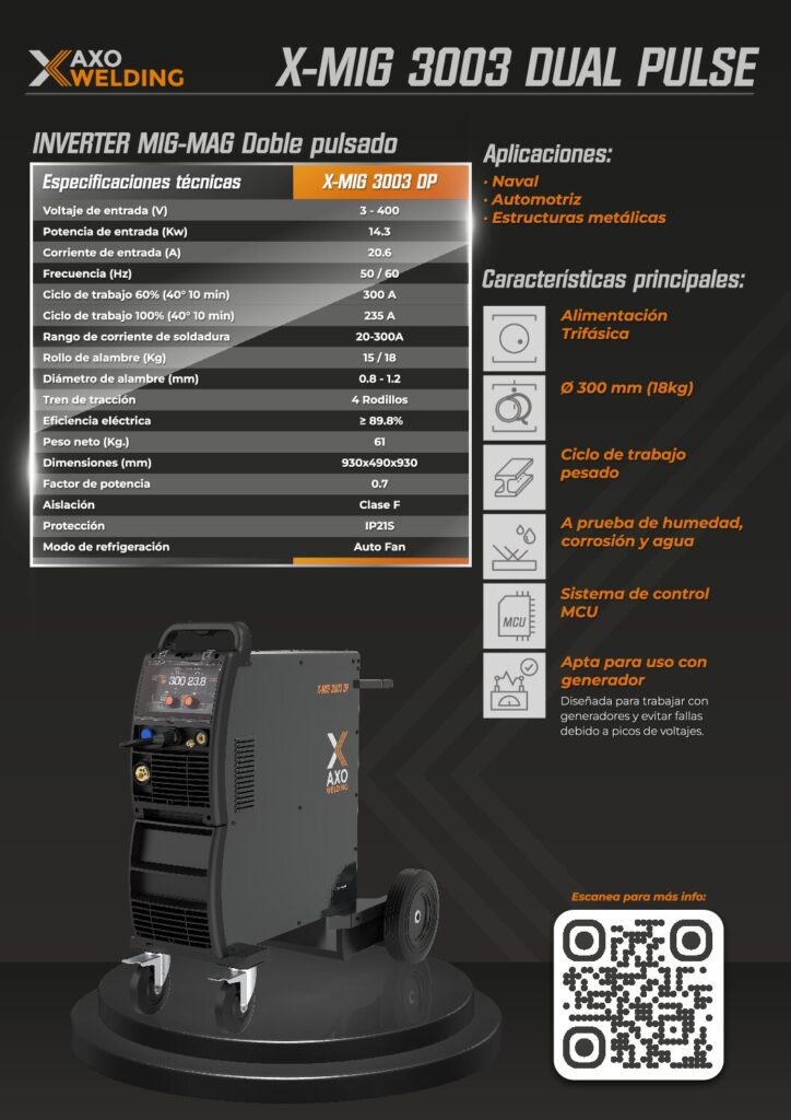 EQUIPO INVERTER MIG AXO X-MIG 3003 DUAL PULSE 300A